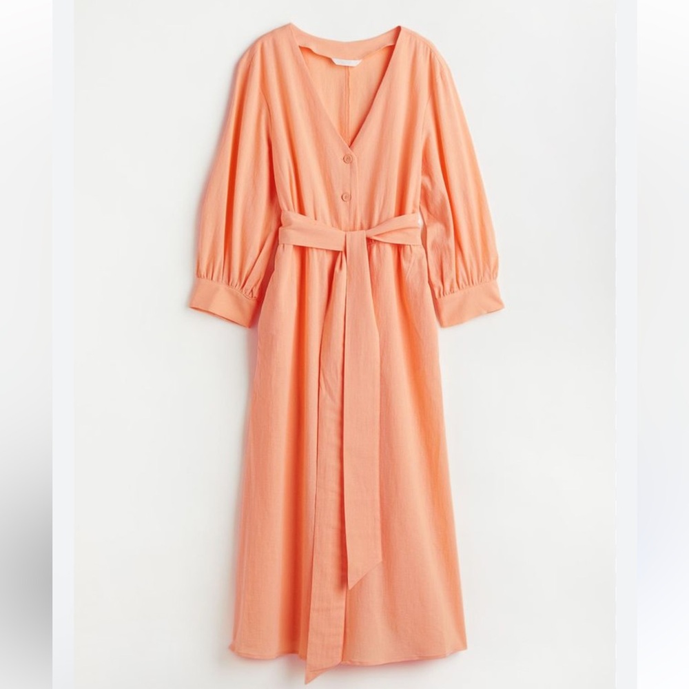 H&M Peach Midi Dress with Waist Tie